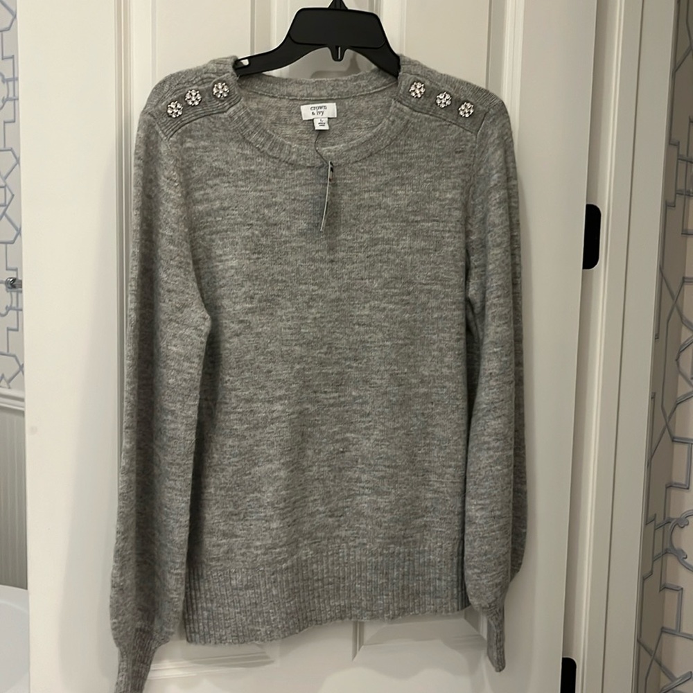 Gray Grey Crown and Ivy size Large embellished sweater
